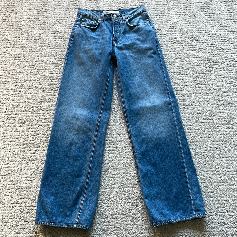 Women’s Grlfrnd brand Brooklyn high rise denim jean.